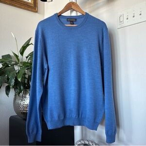 BROOKS BROTHERS Men’s Extra Fine Italian Merino Wool Sweater Sz L Crew Blue Knit
